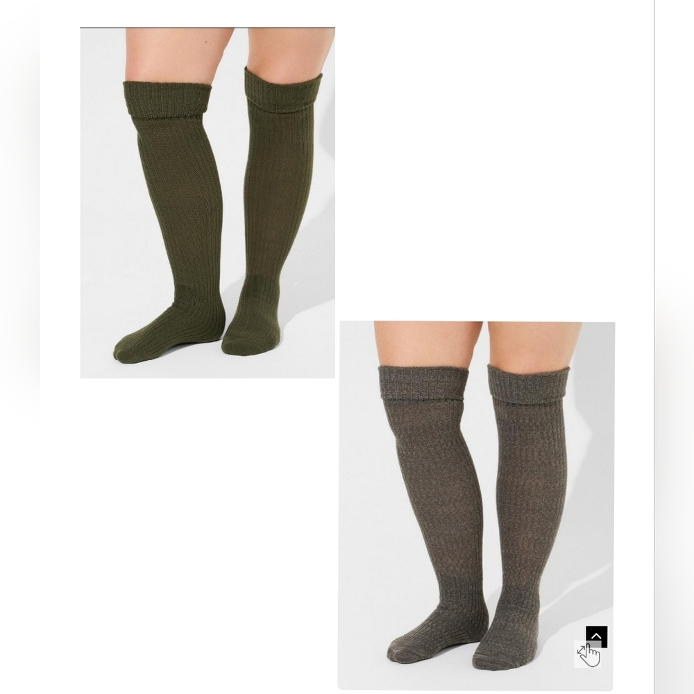 🆕️🧦PLUS SIZE SET OF OLIVE & GREY KNEE HIGH SOCKS - WIDE CALF🧦